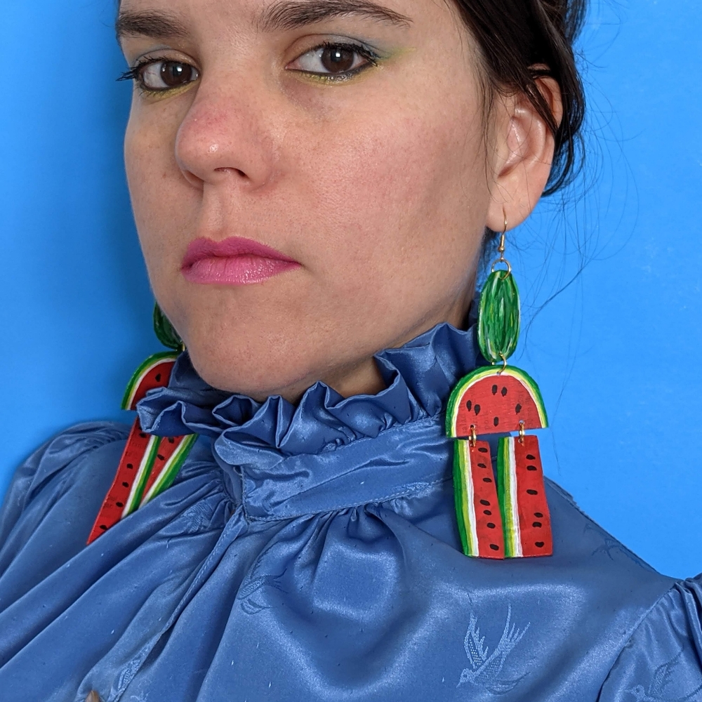 Beautiful watermelon Handmade earrings made with paper mache